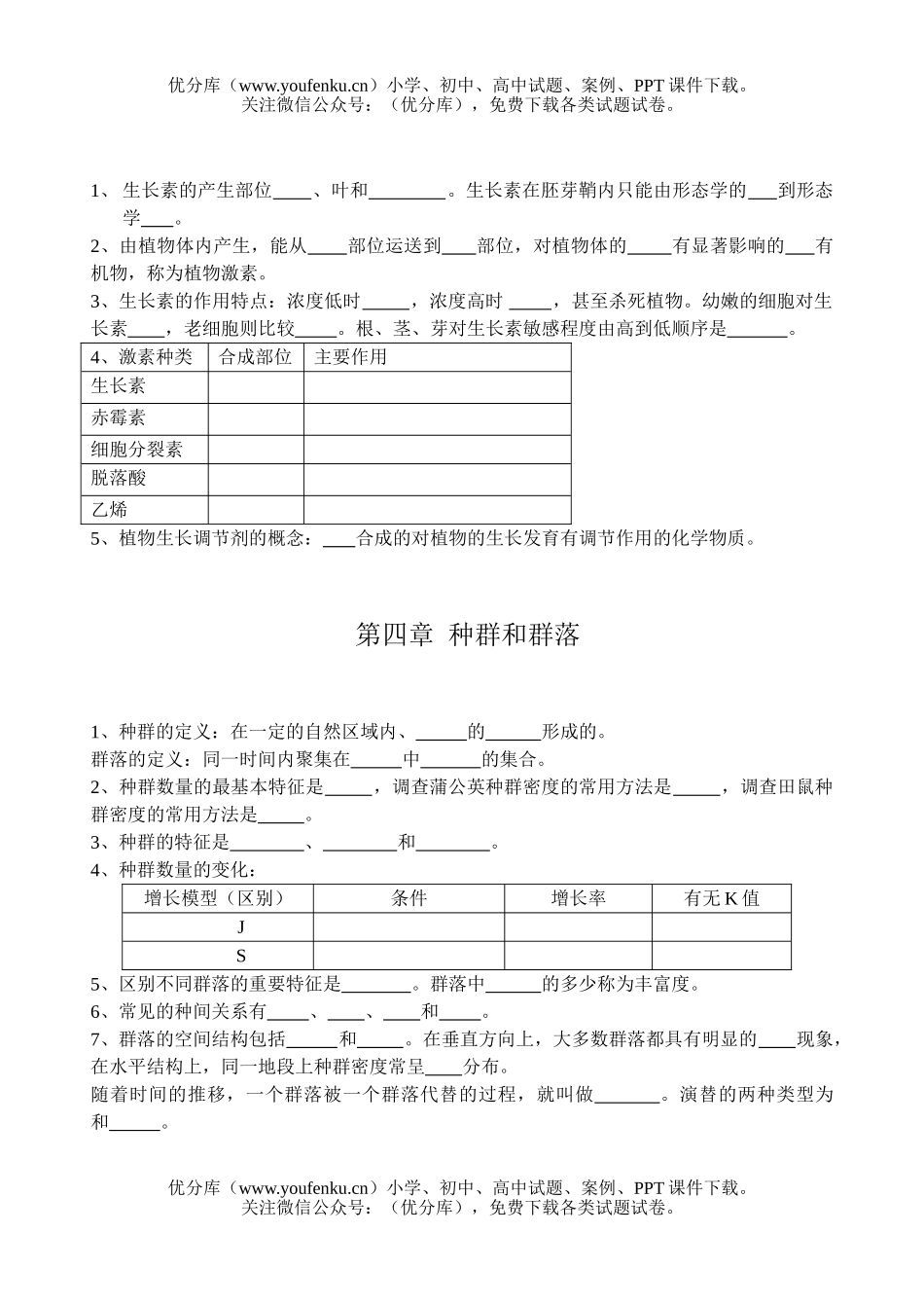 高中二年级生物第1－4章默写训练试卷_第3页