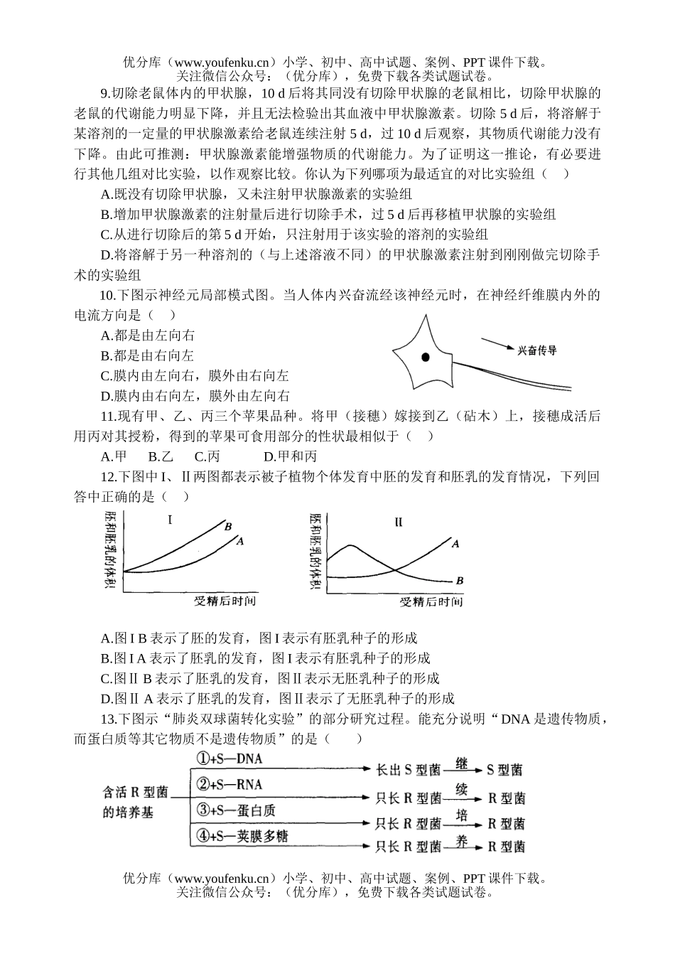 高中二年级生物模拟测试卷_第2页