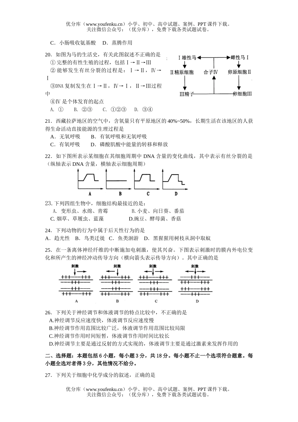 高中二年级生物第一学期期终考试卷_第2页