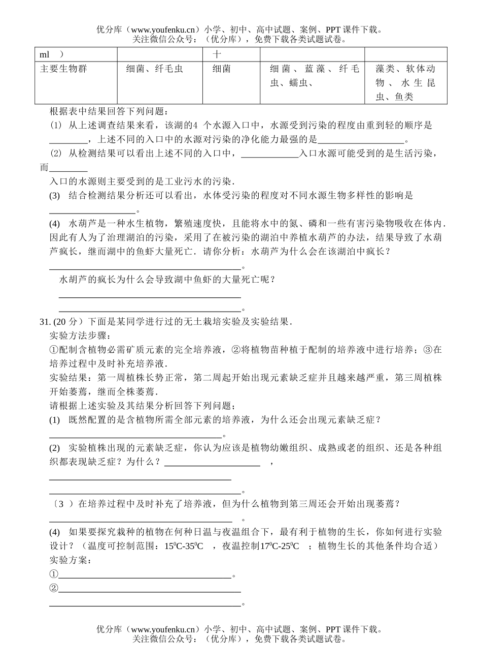 高中二年级生物理科综合能力测试卷_第2页