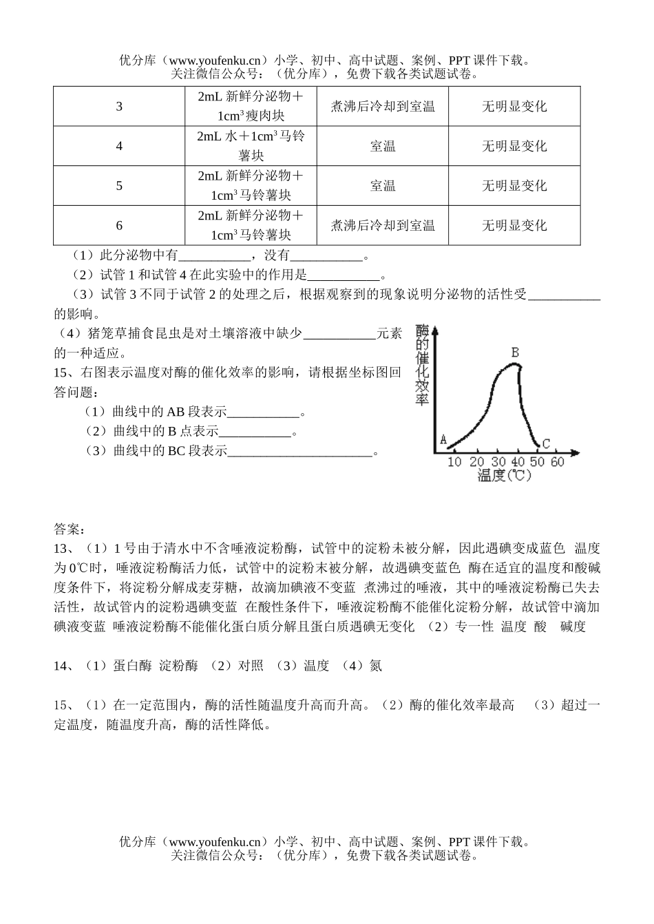 高中二年级生物《新陈代谢与酶》习题试卷_第3页