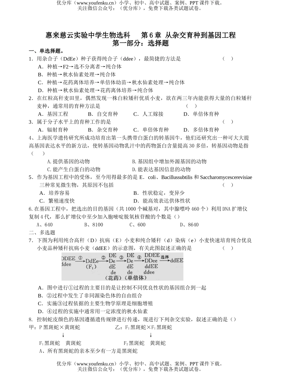高中二年级生物从杂交育种到基因工程测试卷_第1页