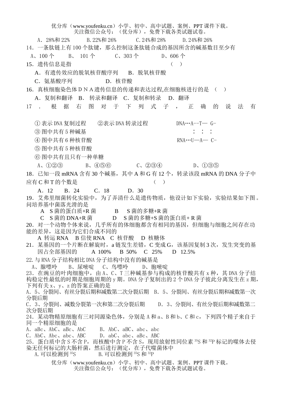 高中二年级生物复习DNA结构和复制的相关习题试卷_第2页
