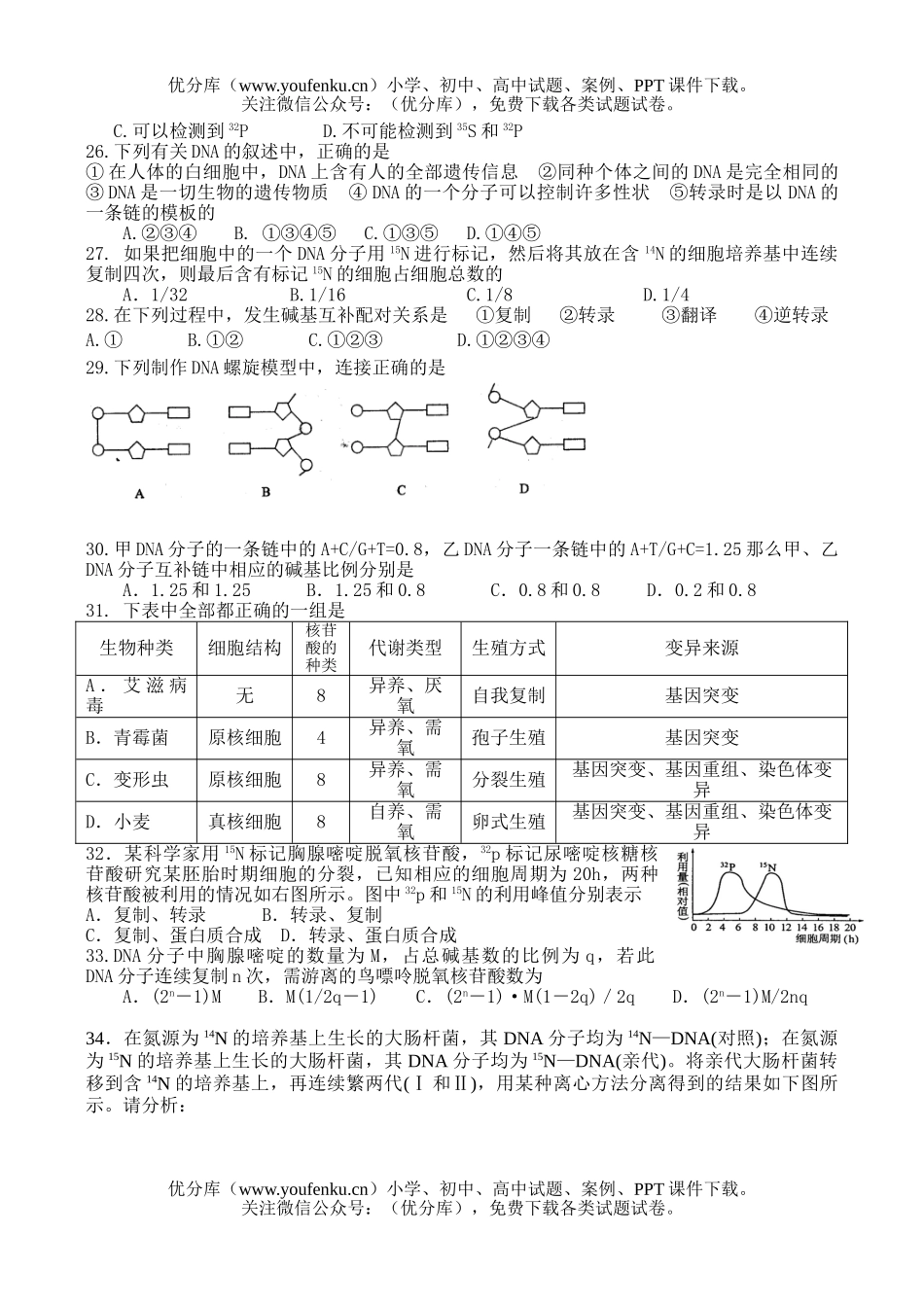 高中二年级生物复习DNA结构和复制的相关习题试卷_第3页