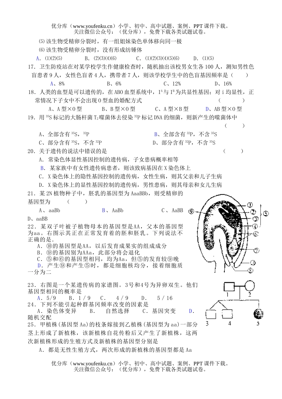高中二年级生物遗传变异部分智能拔高训练试卷_第3页