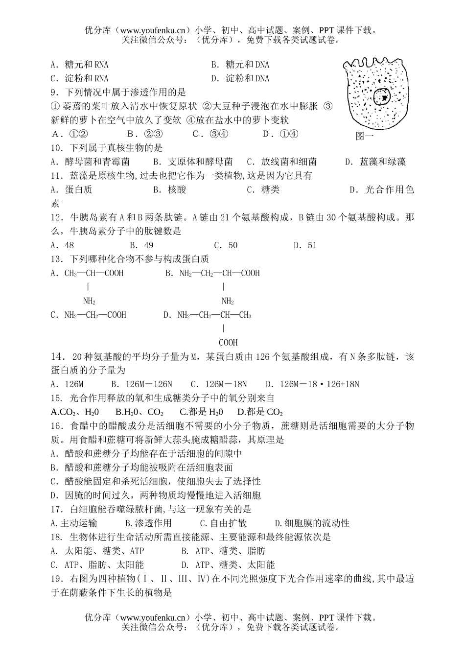 高中二年级生物第一学期期中考试1试卷_第2页