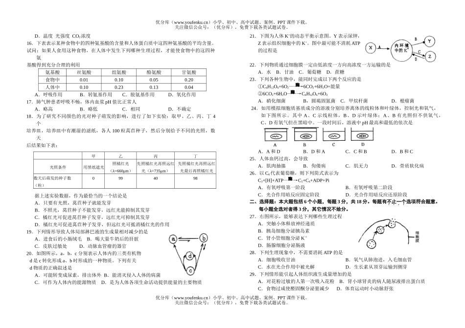 高中二年级生物上学期期末测试卷_第2页