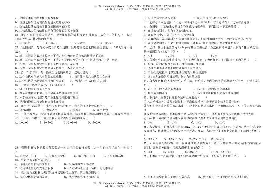 高中二年级生物第二学期期末试卷_第2页
