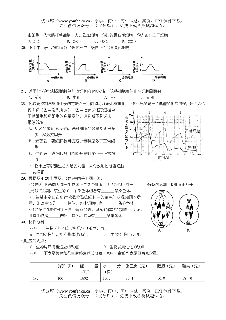 高中二年级生物第二学期第一单元考试物质基础和结构基础试卷_第3页