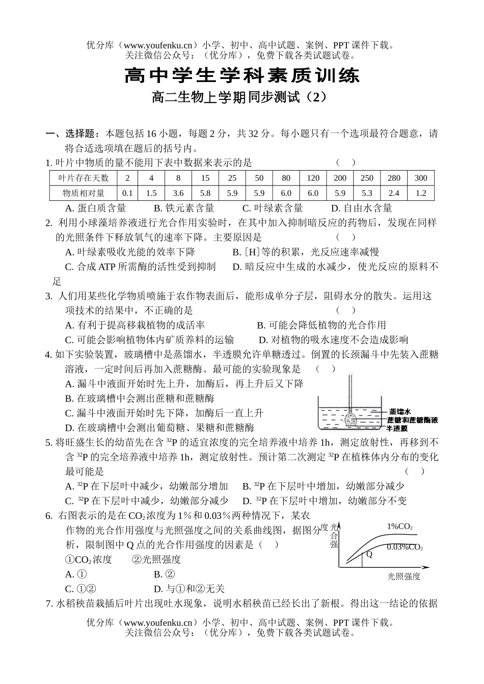 高中二年级生物上学期同步测试(2)试卷_第1页