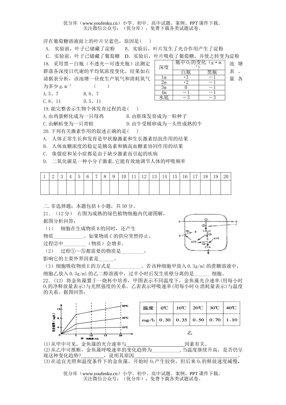 高中二年级生物实验班上册期中考试卷_第3页