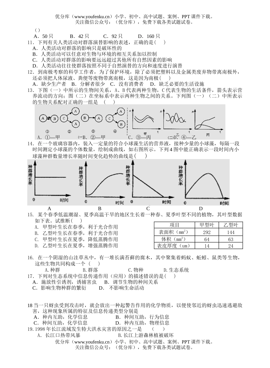 高中二年级生物必修3模块考试卷_第2页