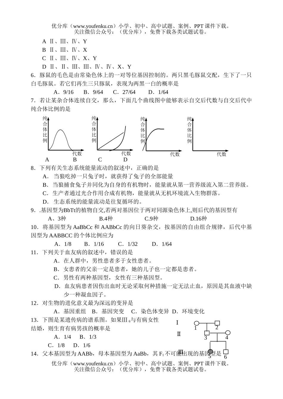 高中二年级生物下学期期终考试卷_第2页