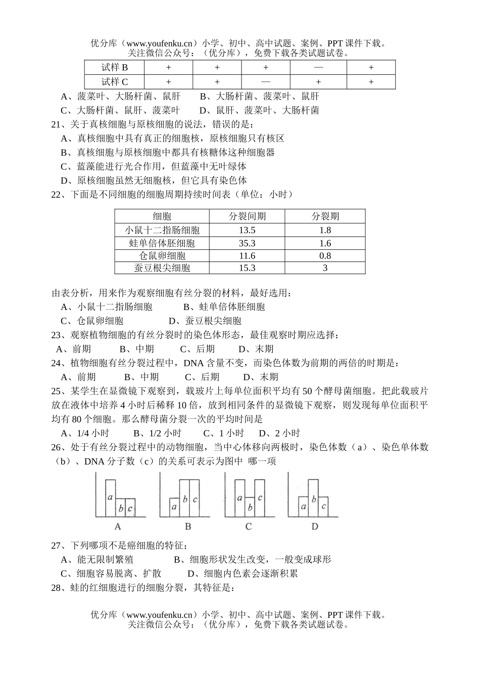 高中二年级生物上学期期中考试卷_第3页