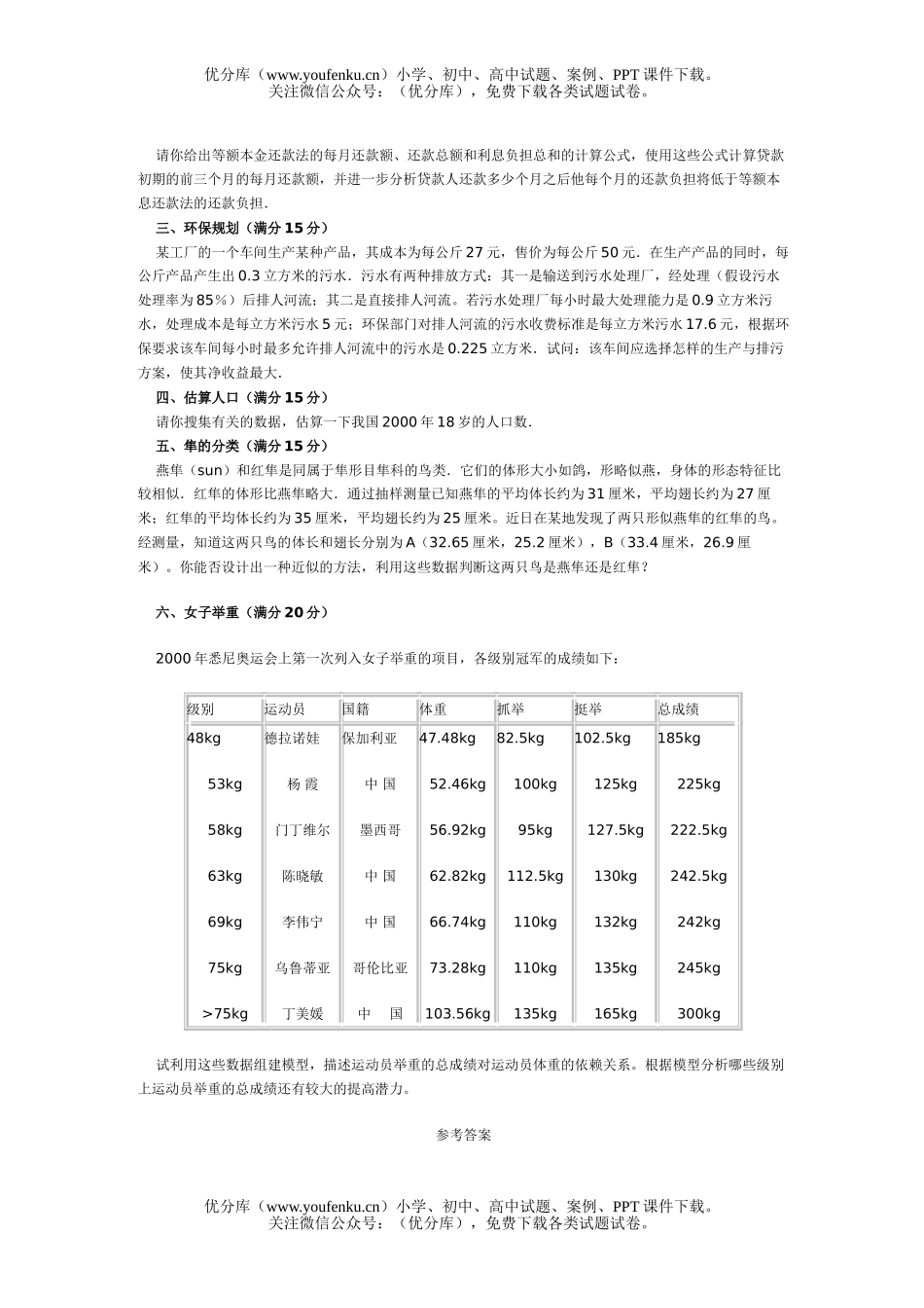 高中三年级数学知识应用竞赛初赛及参考答案试卷_第2页