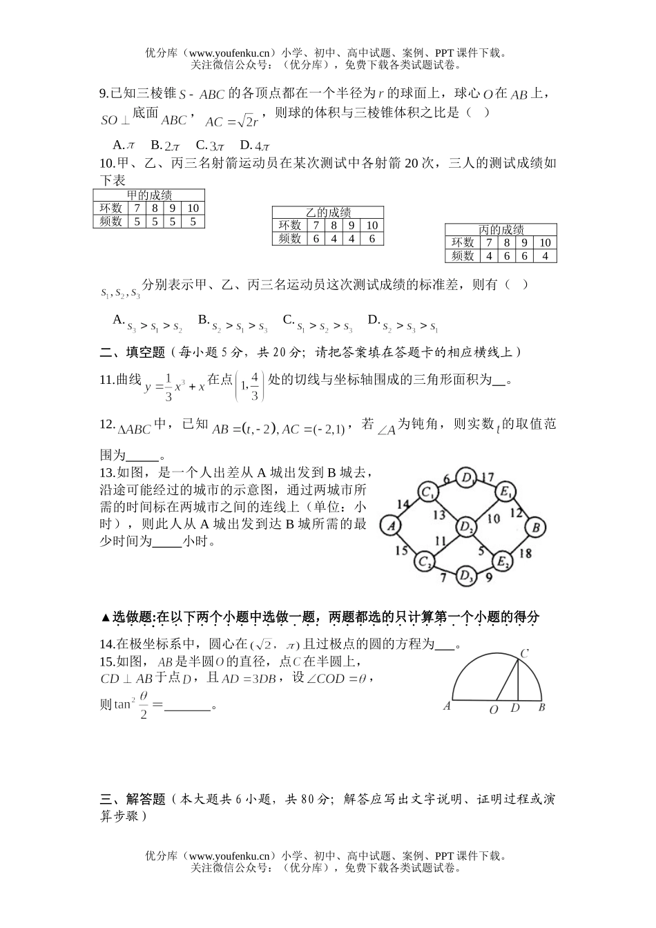 高中三年级数学级第二学期第一次月考试卷_第2页