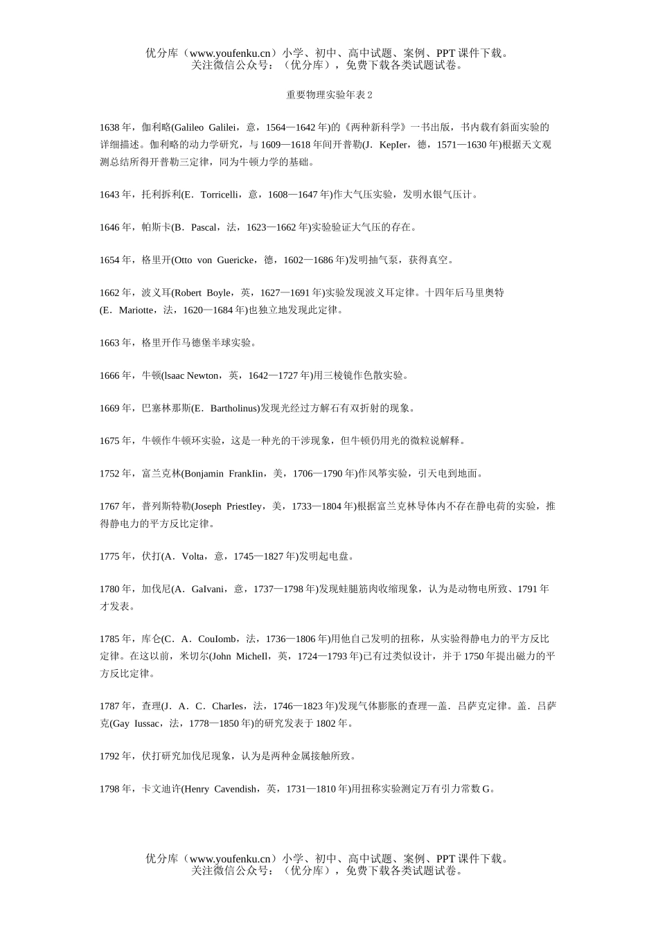 高中三年级物理重要实验年表2试卷_第1页