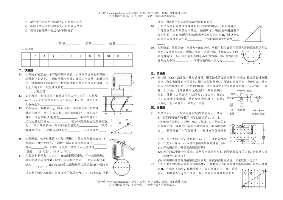 高中三年级物理单元检测  磁场(一)试卷_第2页