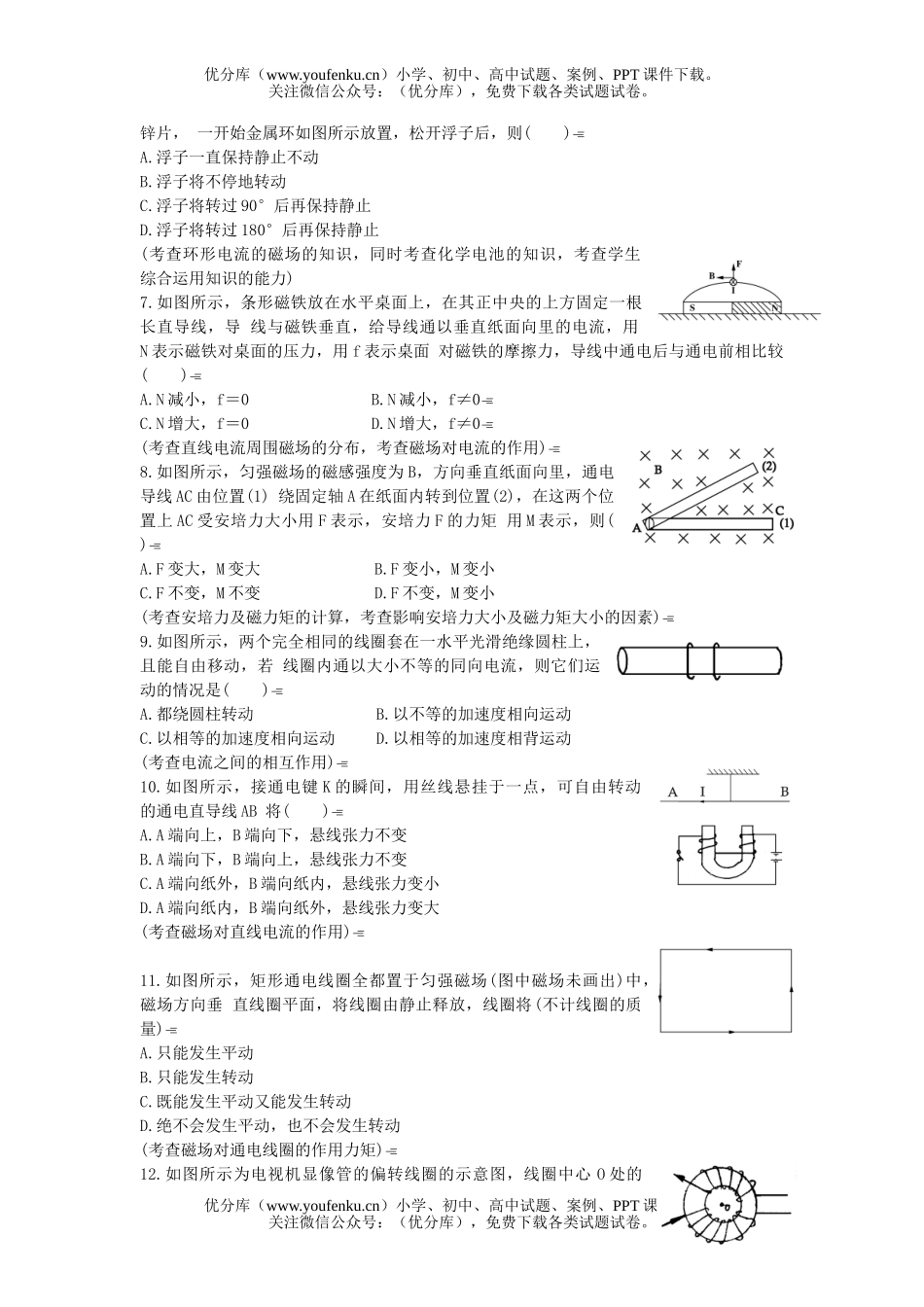 高中三年级物理磁场能力测试卷_第1页