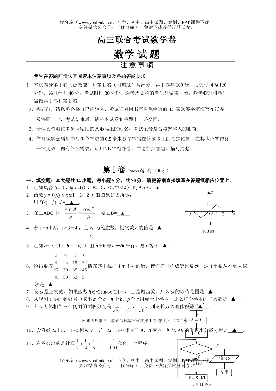 高中三年级数XXX合考试卷_第1页