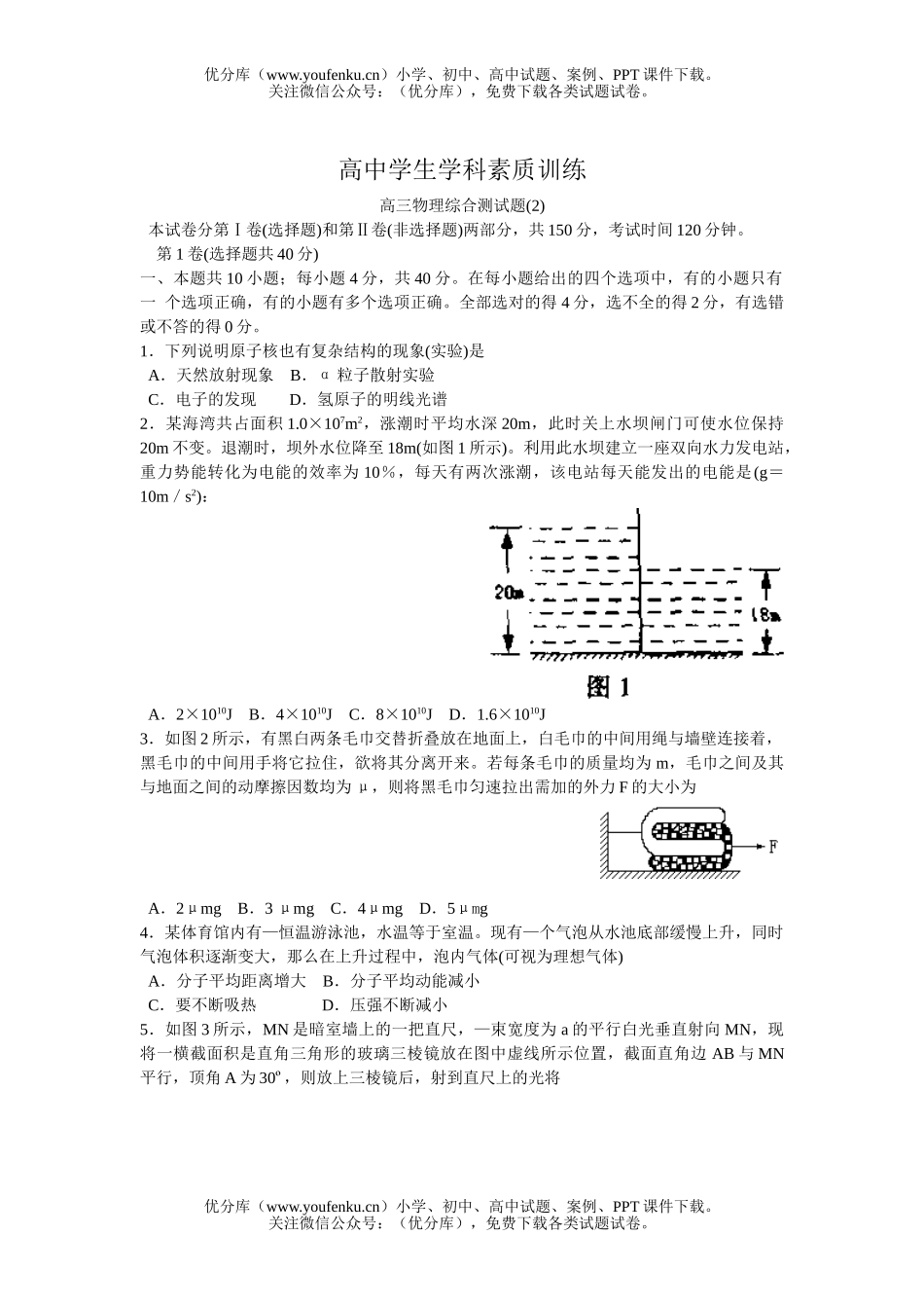高中三年级物理综合测(2)试卷_第1页