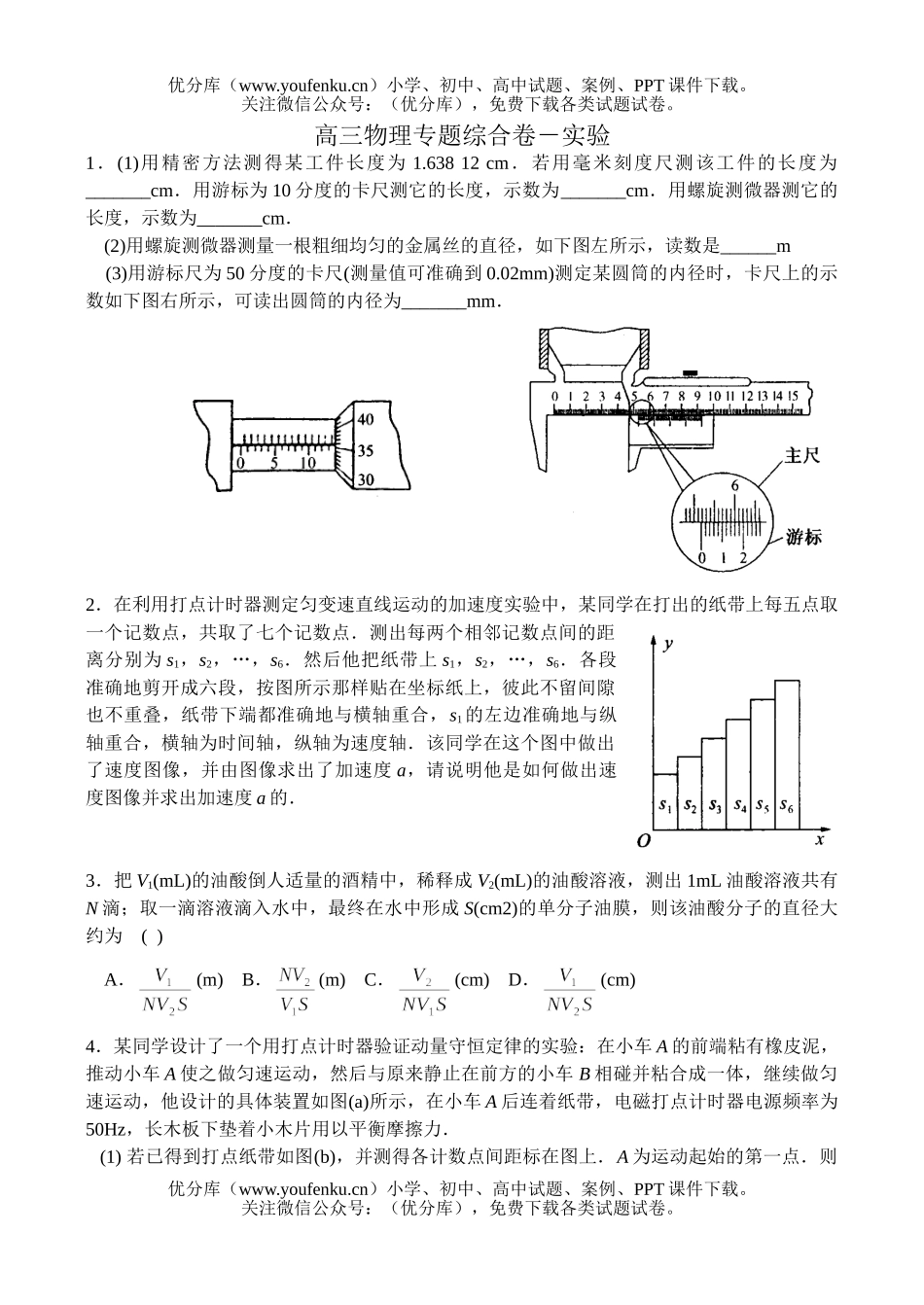 高中三年级物理专题综合卷－实验试卷_第1页