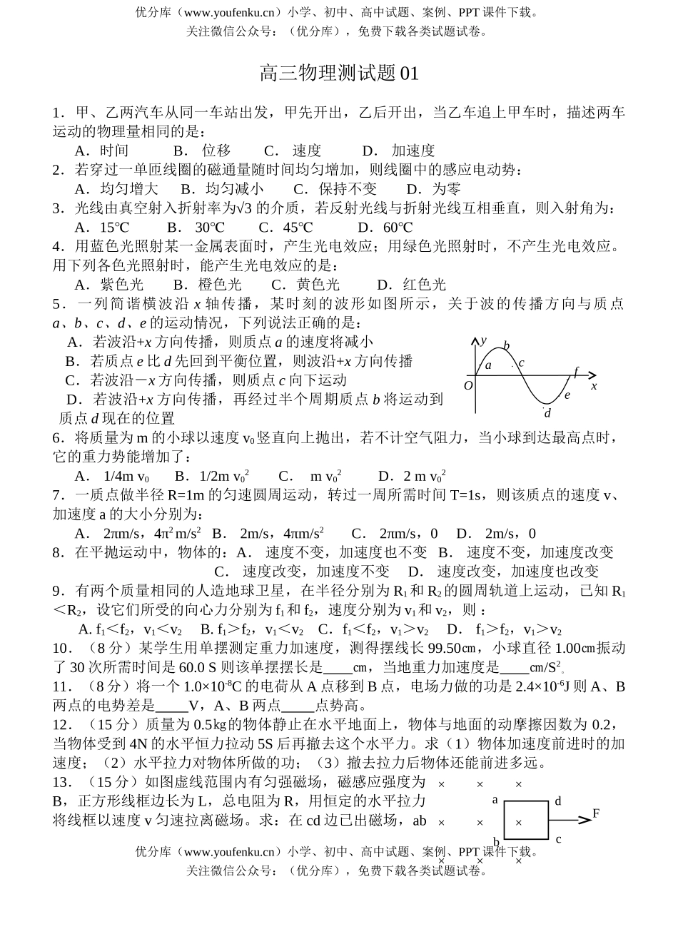 高中三年级物理测01试卷_第1页