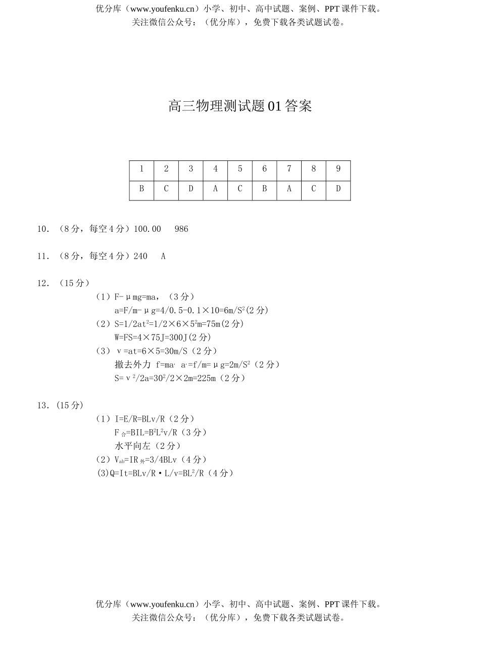 高中三年级物理测01试卷_第3页