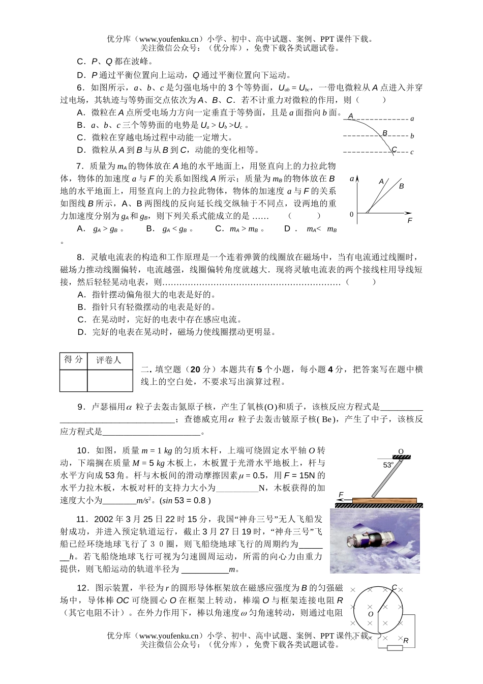 高中三年级物理上海市复习调研试卷_第2页