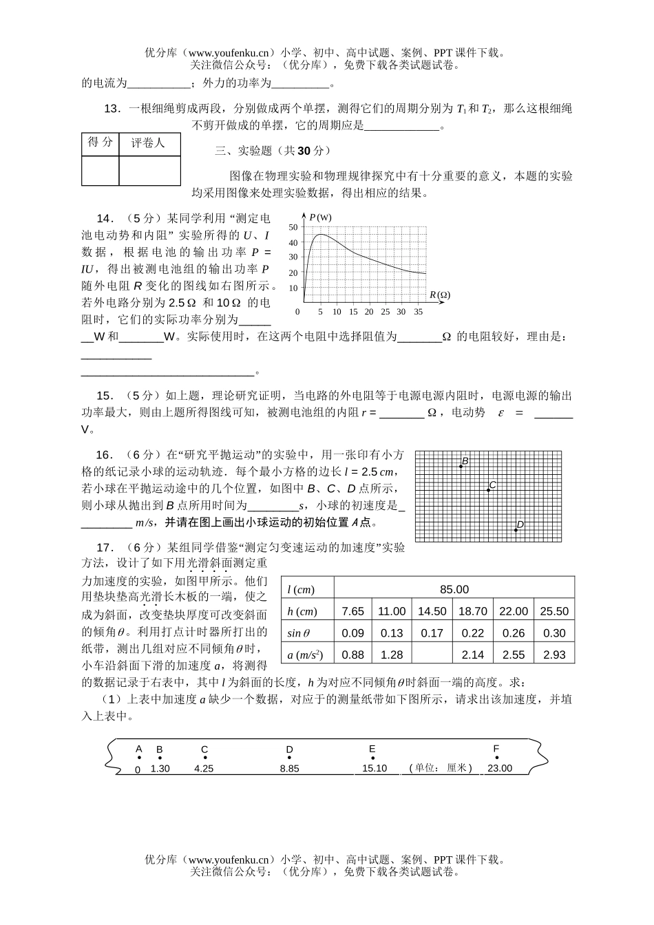 高中三年级物理上海市复习调研试卷_第3页