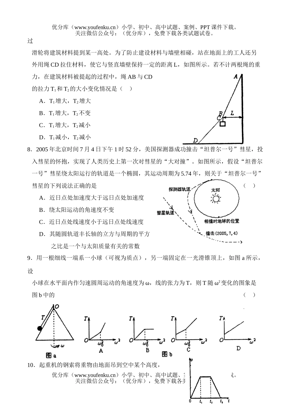 高中三年级物理淄博市2006—2007学年度摸底考试卷_第2页