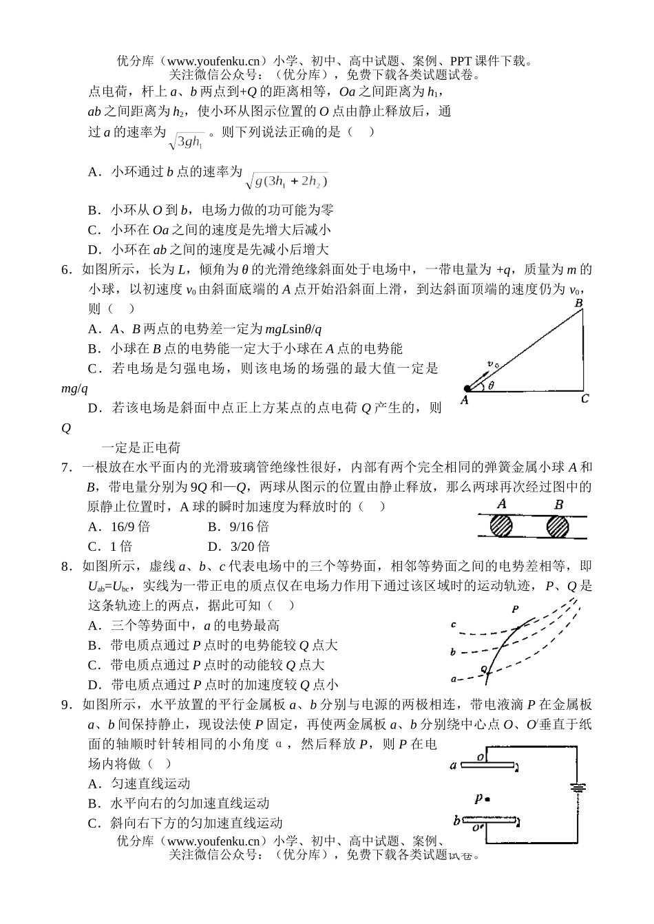 高中三年级物理电场单元测试卷_第2页
