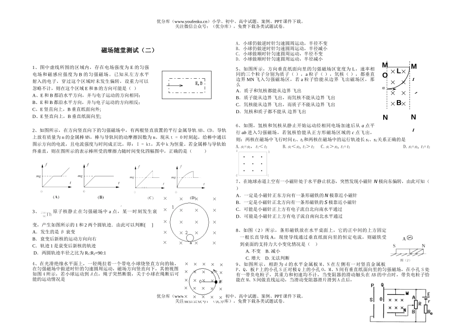 高中三年级物理磁场随堂测试2试卷_第1页