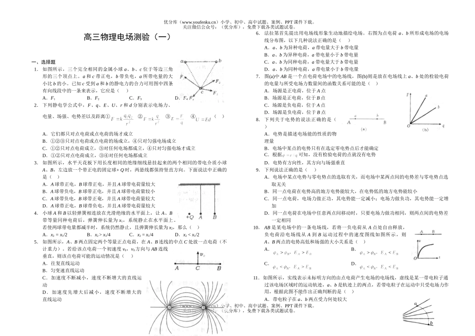 高中三年级物理电场测验(一)试卷_第1页