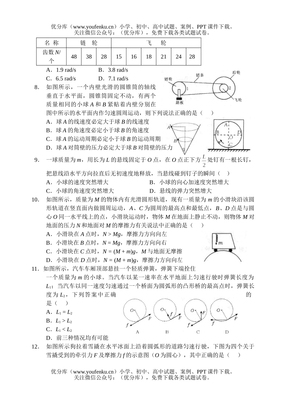 高中三年级物理曲线运动单元测验试卷_第2页