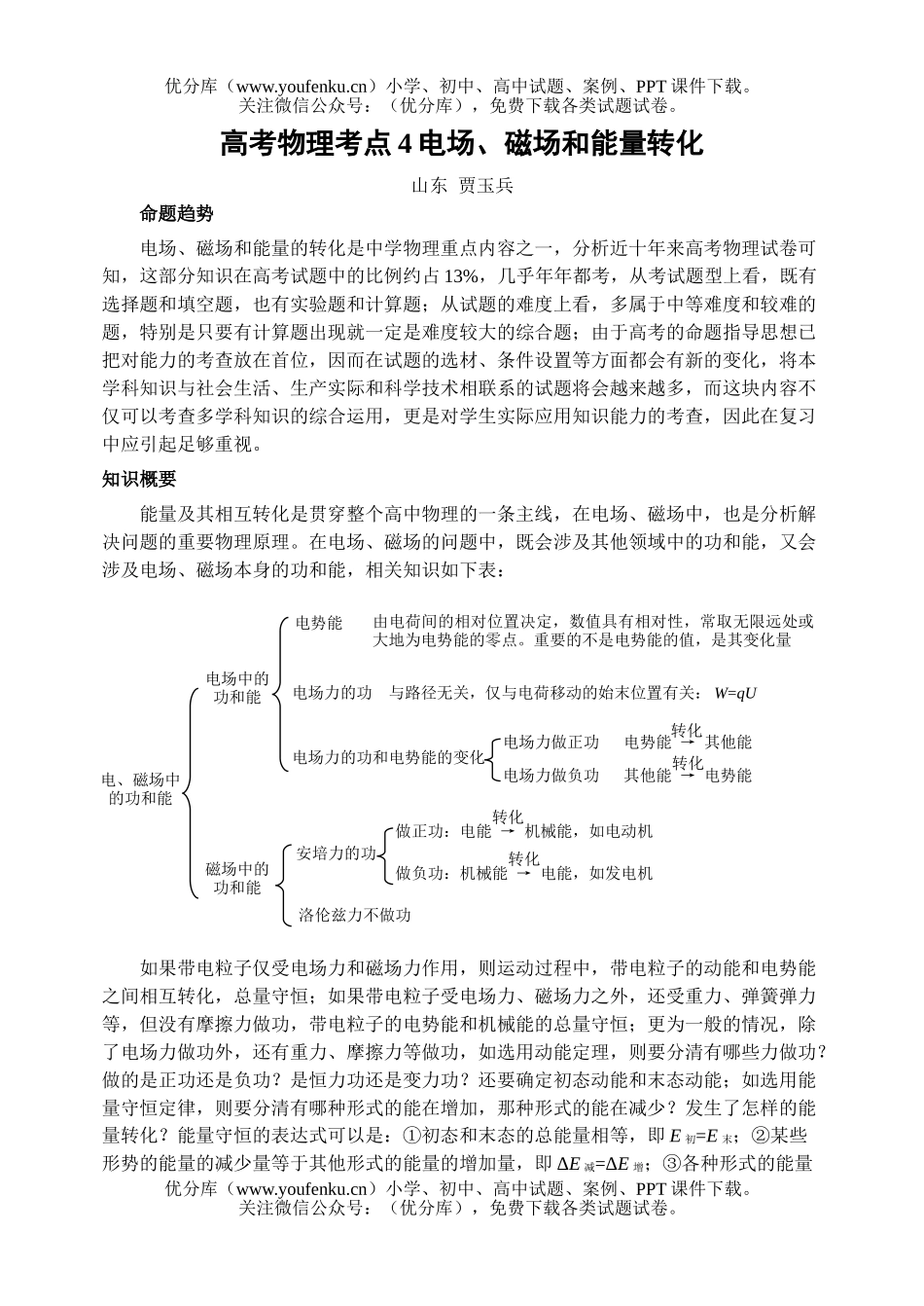 高中三年级物理高考考点4电场、磁场和能量转化试卷_第1页