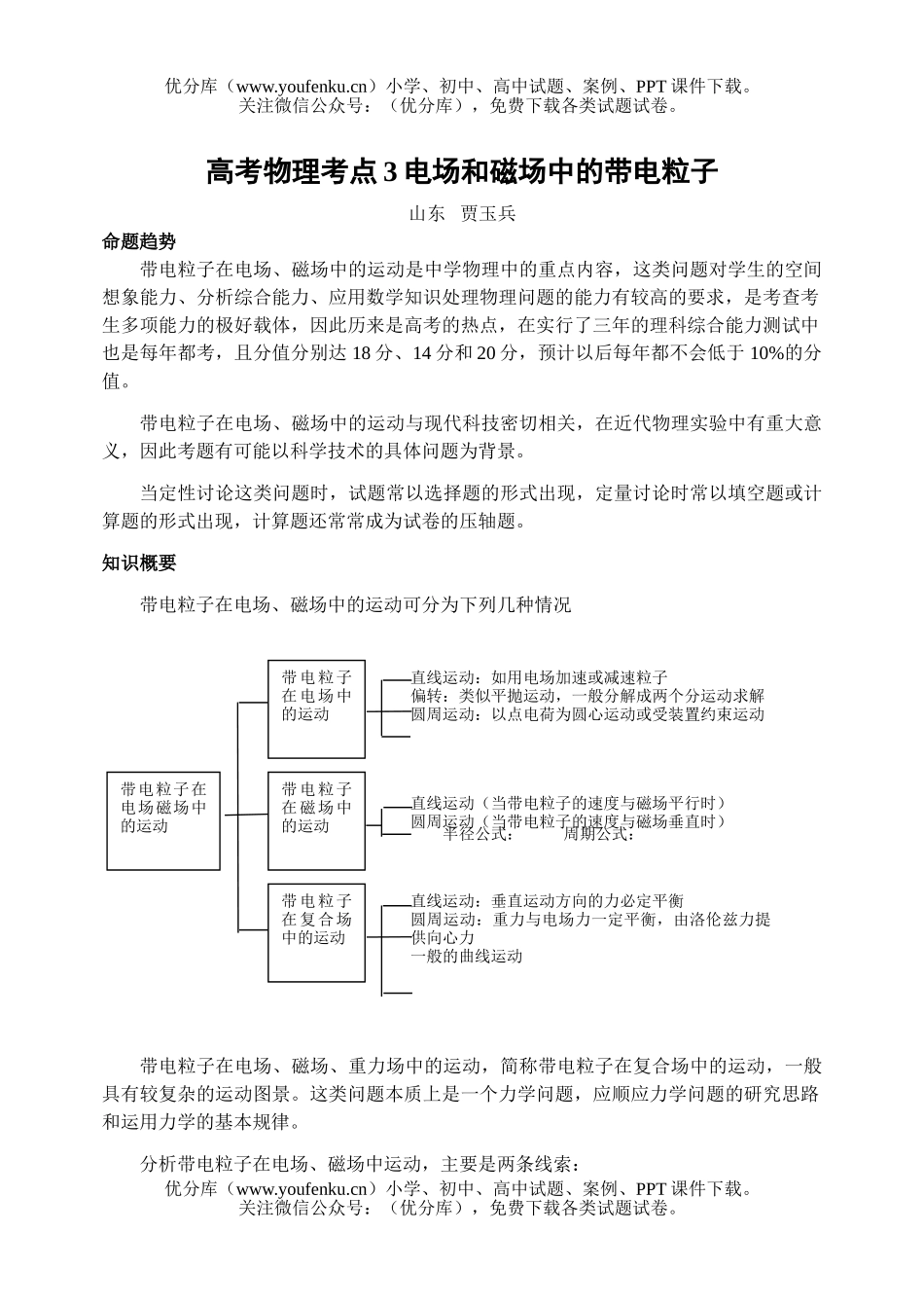 高中三年级物理高考考点3电场和磁场中的带电粒子试卷_第1页
