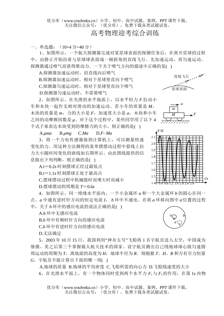 高中三年级物理高考迎考综合训练试卷_第1页