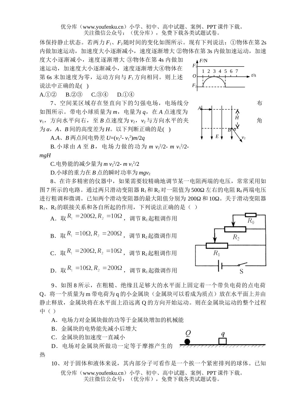 高中三年级物理高考迎考综合训练试卷_第2页