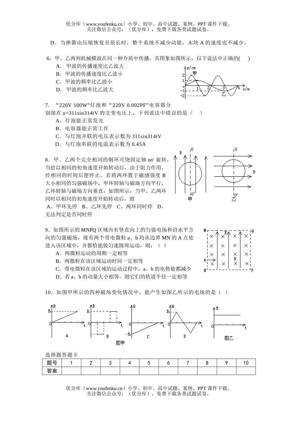 高中三年级物理高考试卷_第1页