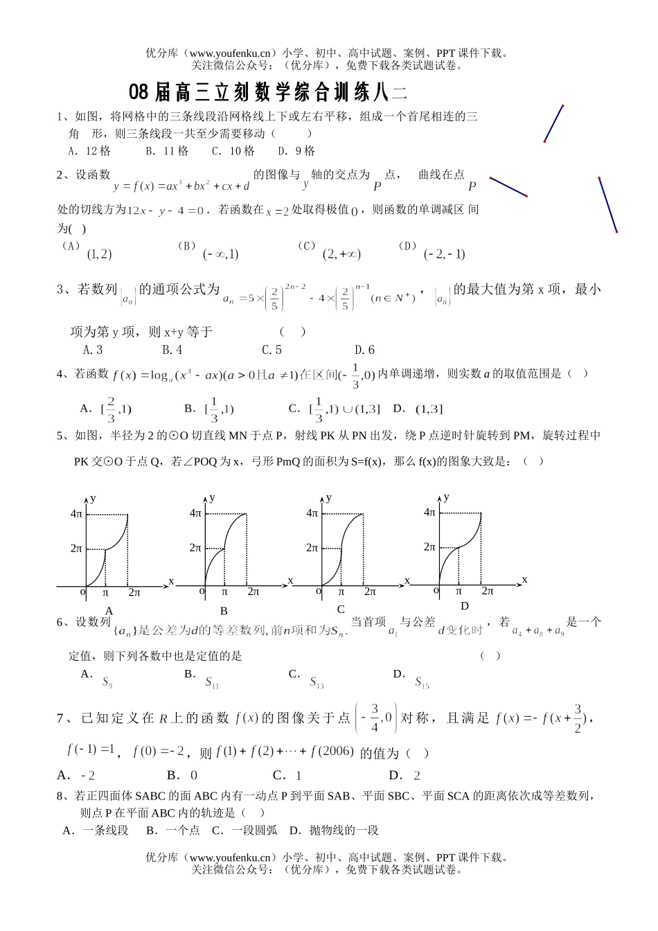 高中三年级数学08届立刻综合训练二试卷_第1页