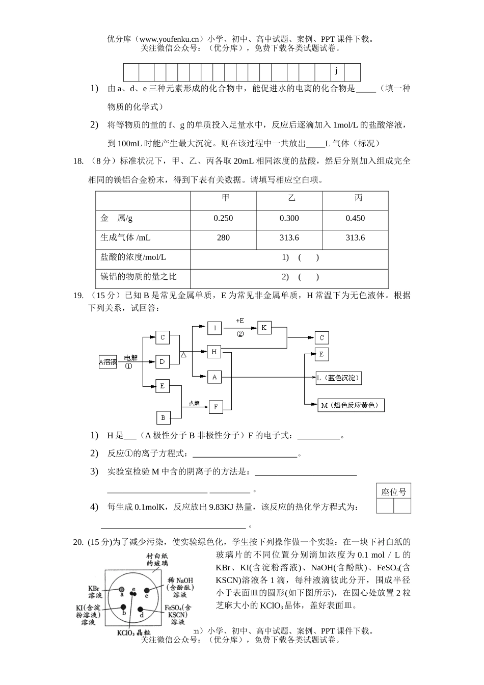 高中三年级化学2007届第三次月考试卷_第2页