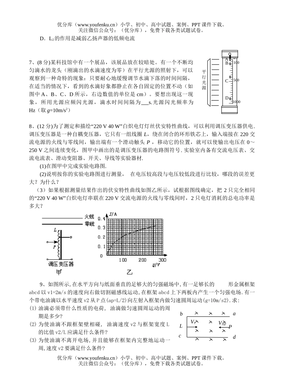 高中三年级物理高考思维启动题试卷_第2页
