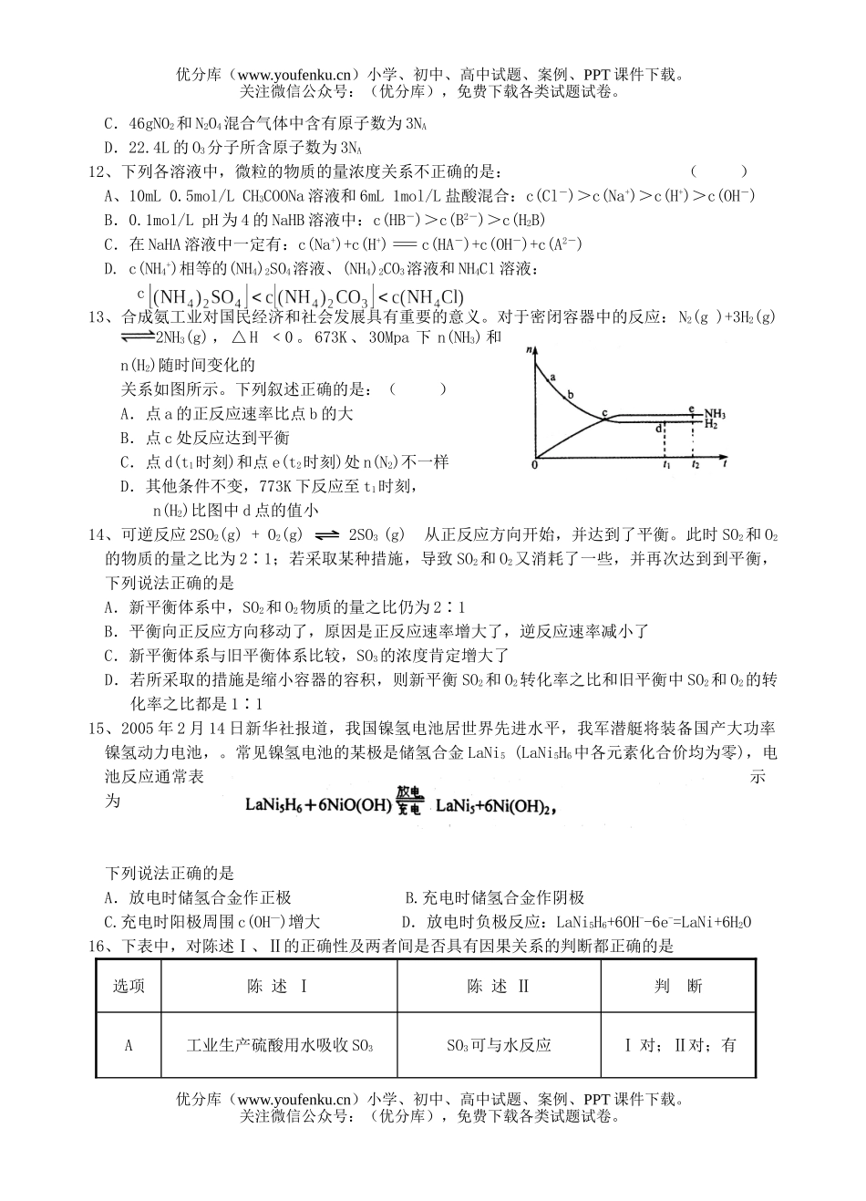 高中三年级化学2007届上学期11月期中考试卷_第3页