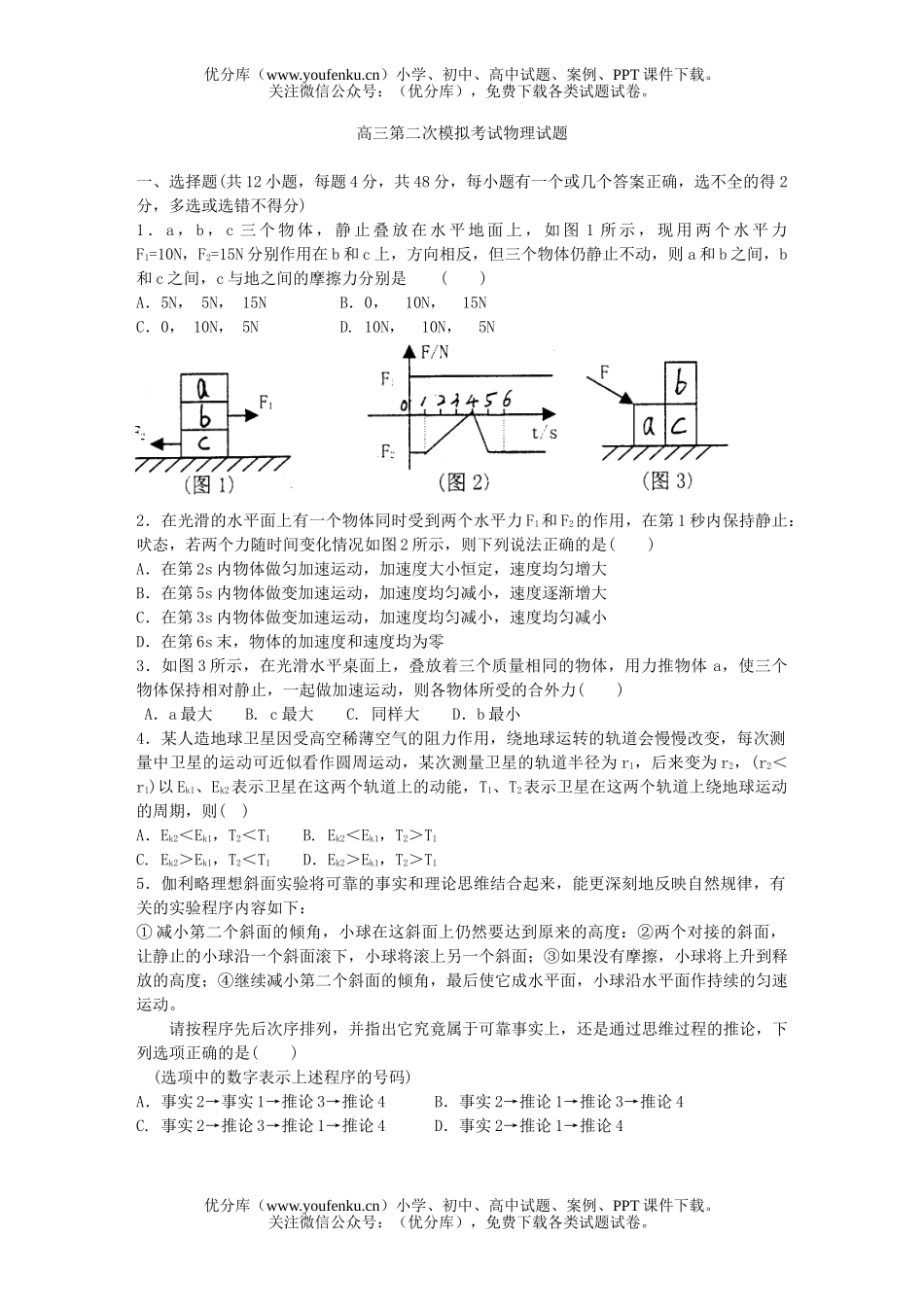 高中三年级物理第二次模拟考试卷_第1页