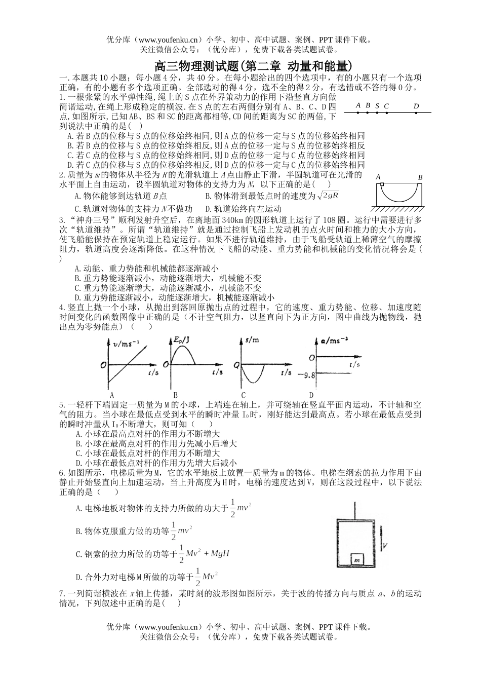 高中三年级物理测(第二章 动量和能量)试卷_第1页
