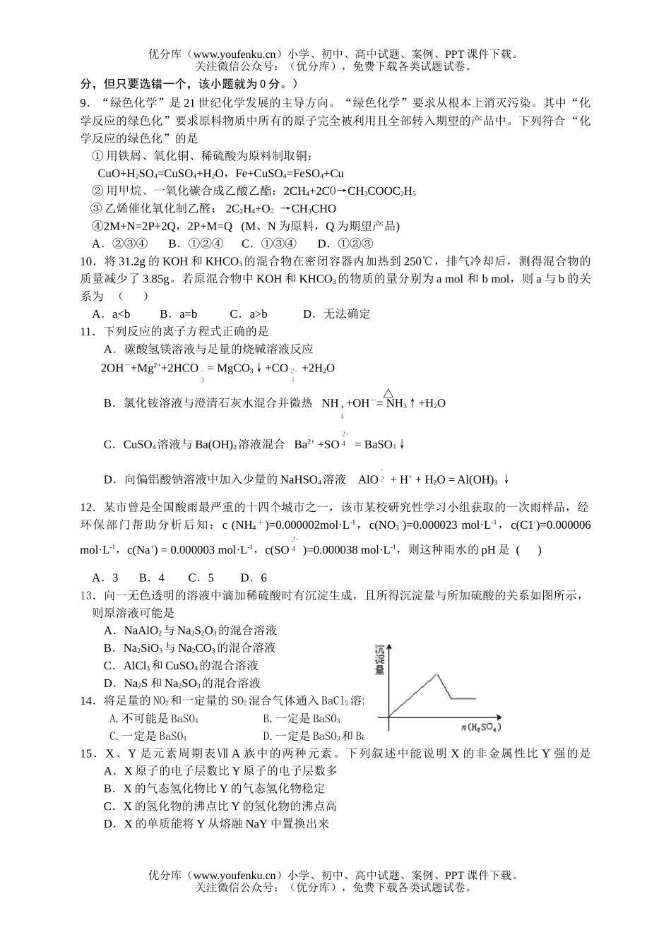 高中三年级化学珠海市期末统一测试卷_第2页