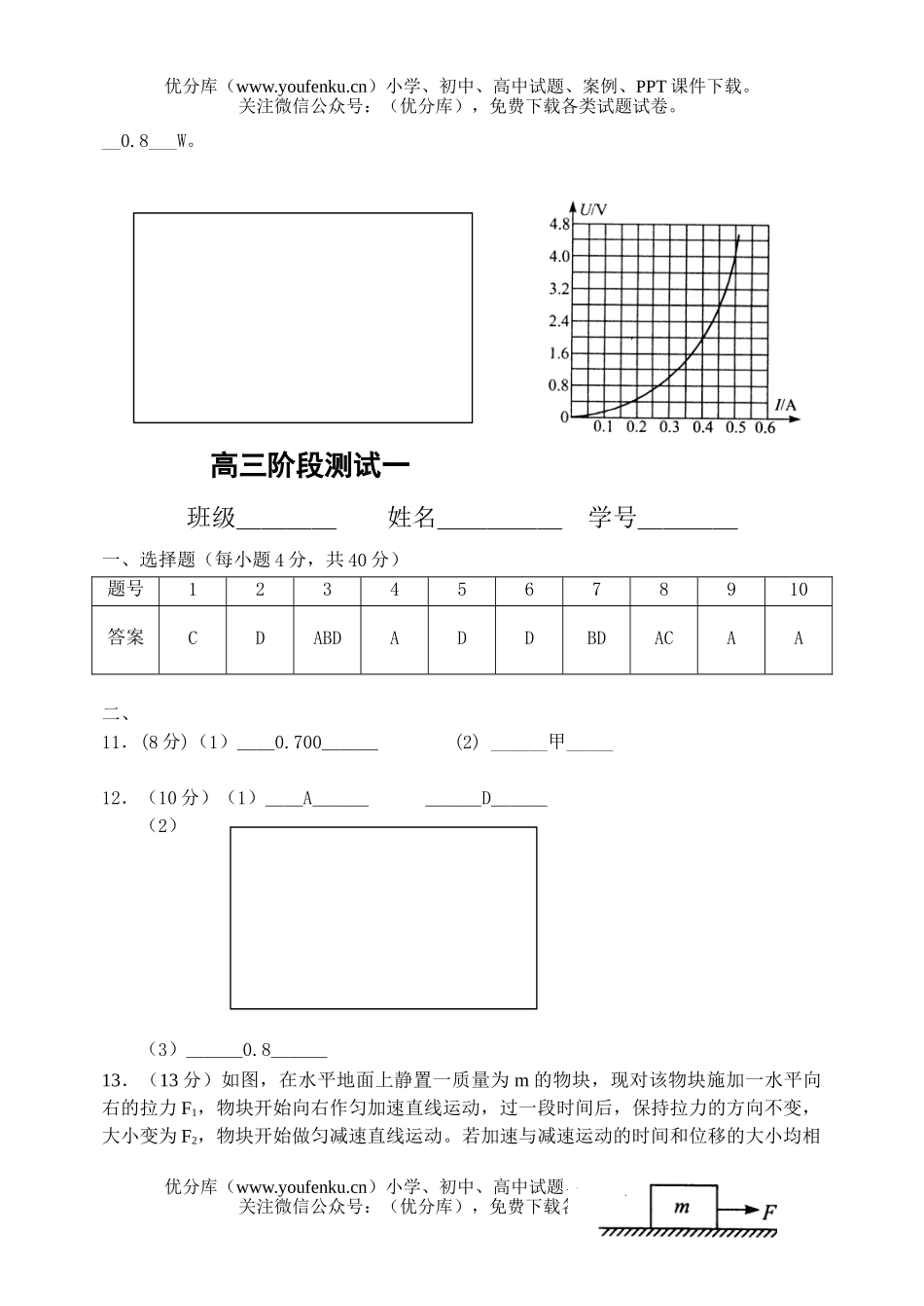 高中三年级物理阶段测试一试卷_第3页
