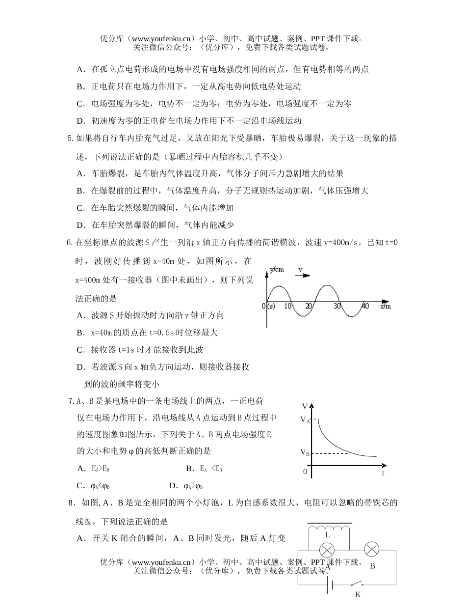 高中三年级物理第二学期期初调研考试卷_第2页