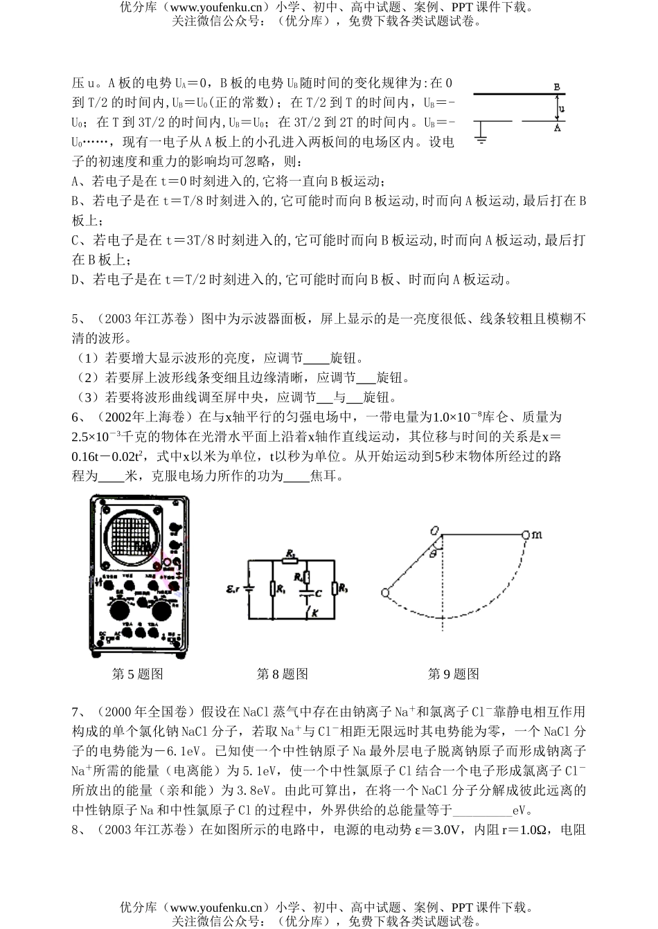 高中三年级物理高考专题复习系列《电场》试卷_第3页